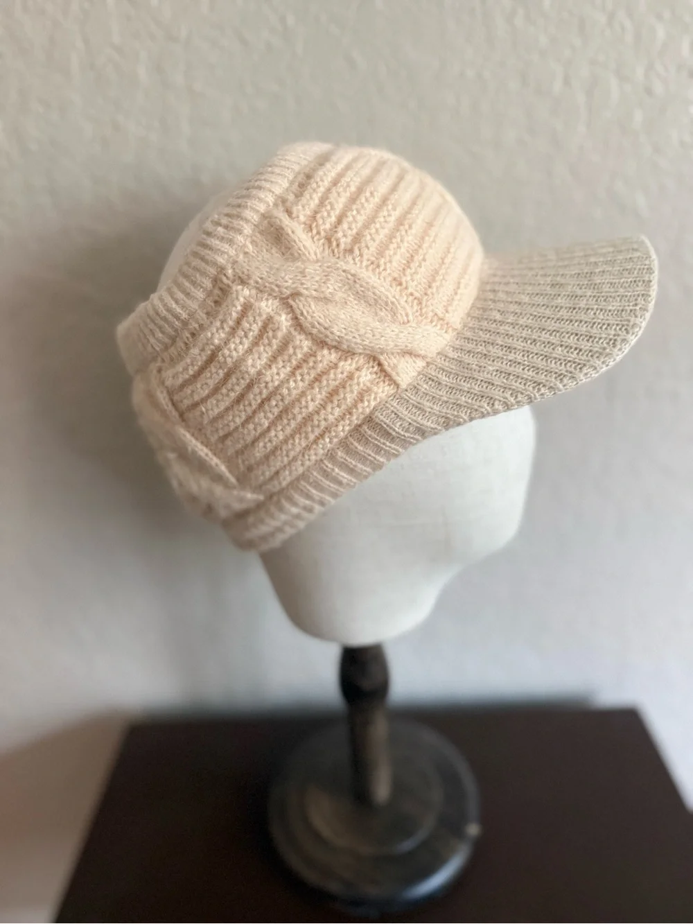 Winter/Fall Cable Knit Ponytail Open Back Hat Plush Lined - Cream or Black